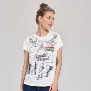 Pink Floyd Sketch T-Shirt Band Tee White Screen Print White Rainbow Rock Band
